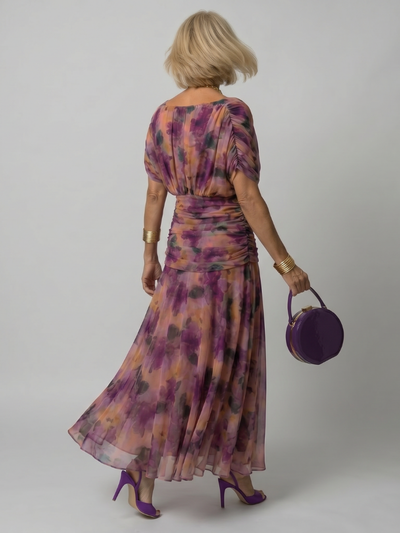 Linda | Violet Floral Print Midi Dress