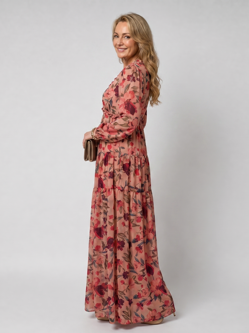 Dawn | Coral Floral Print Maxi Dress