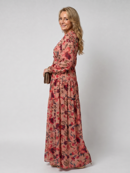 Dawn | Coral Floral Print Maxi Dress