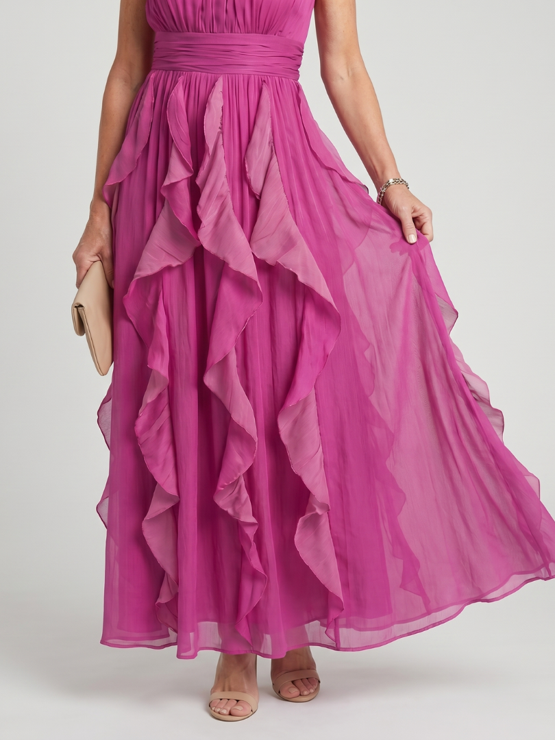 Sylvia | Magenta Ruffle Maxi Dress
