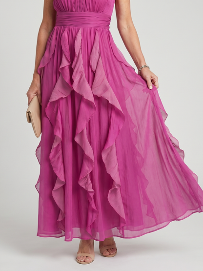Sylvia | Magenta Ruffle Maxi Dress