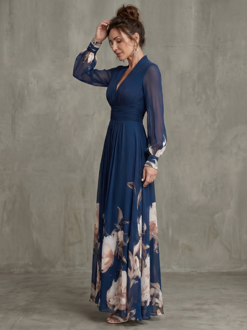 Emily | Navy Floral Hem Maxi Dress