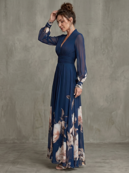 Emily | Navy Floral Hem Maxi Dress