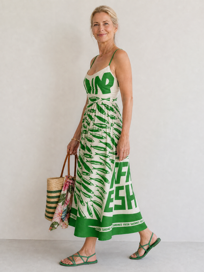 Judith | Green Fish Print Midi Dress