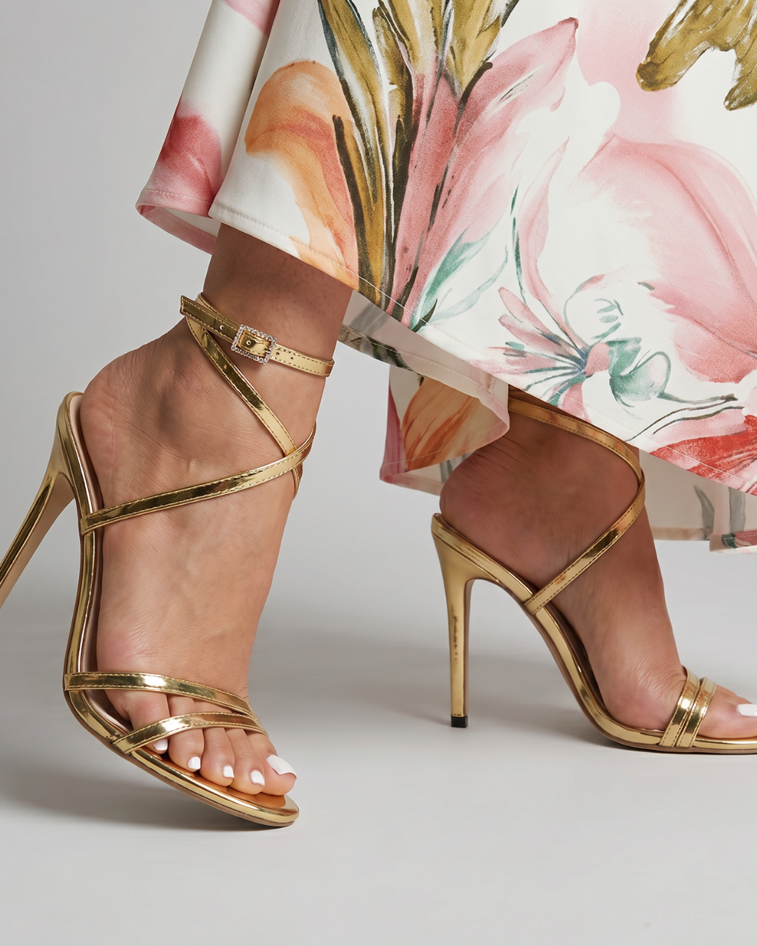 Annalise | Gold Cross-Strap Heeled Sandals
