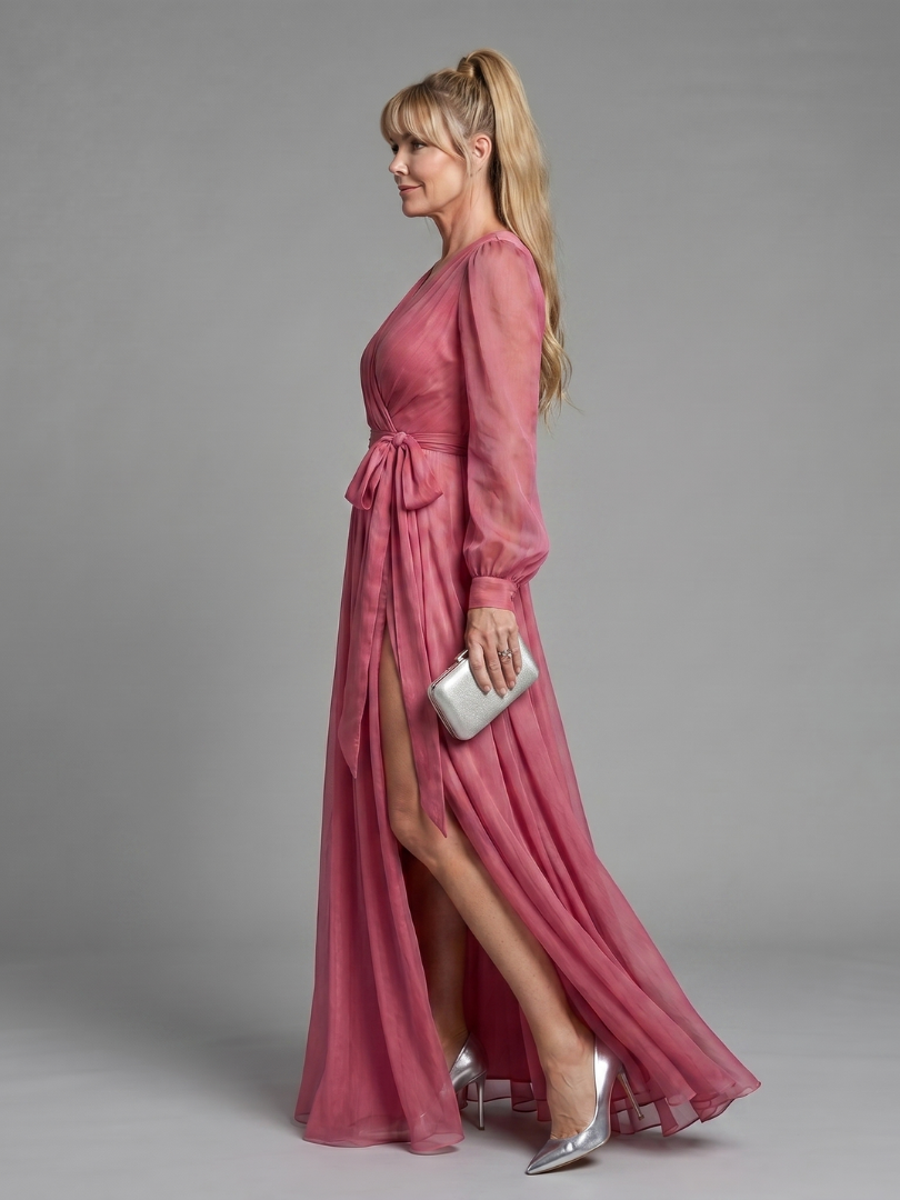 Isabel | Dusty Rose Tie-Belt Maxi Dress