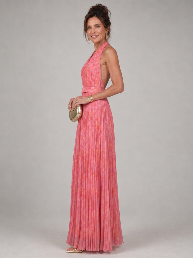 Celia | Coral Pleated Maxi Dress