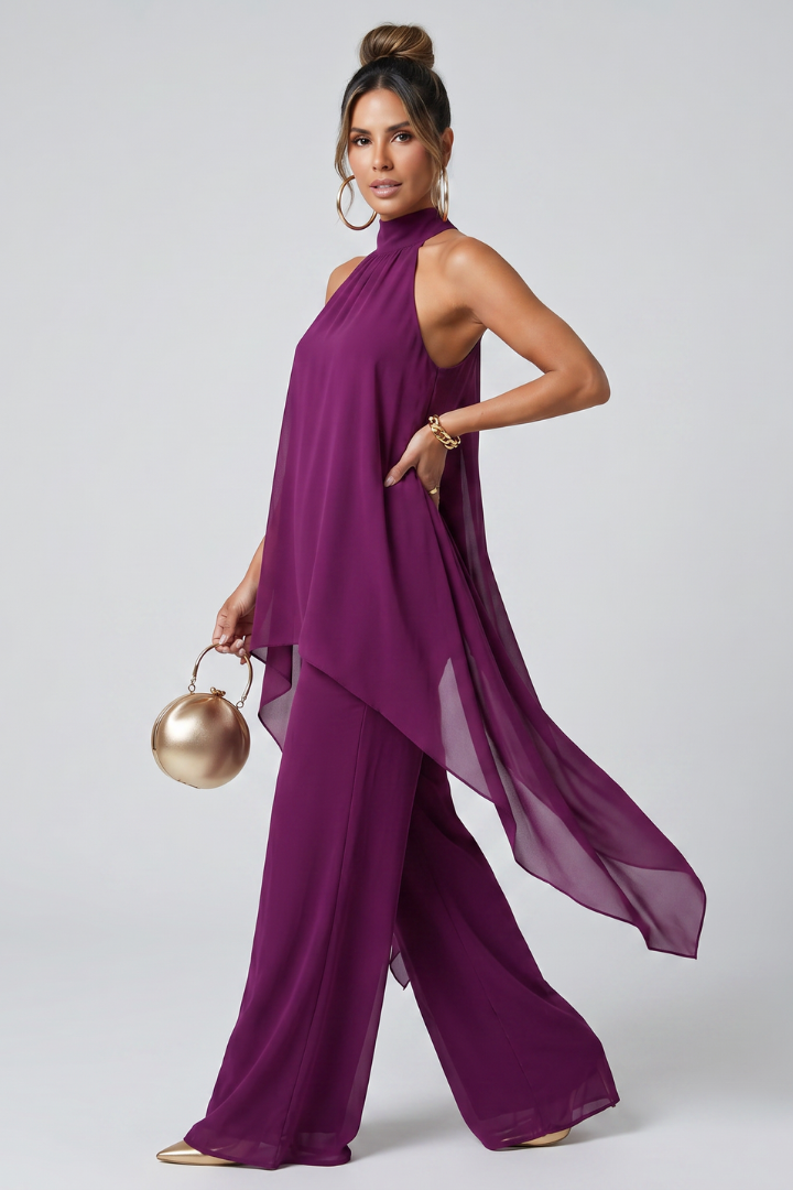 Cordelia | Plum Halterneck Tunic & Trouser Set