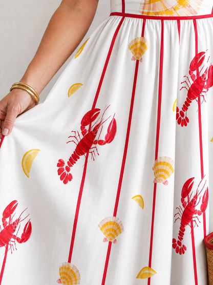 Karen | Lobster & Shell Print Midi Dress