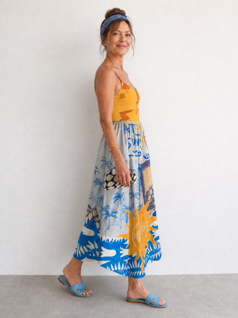 Veronica | Mediterranean Print Midi Dress