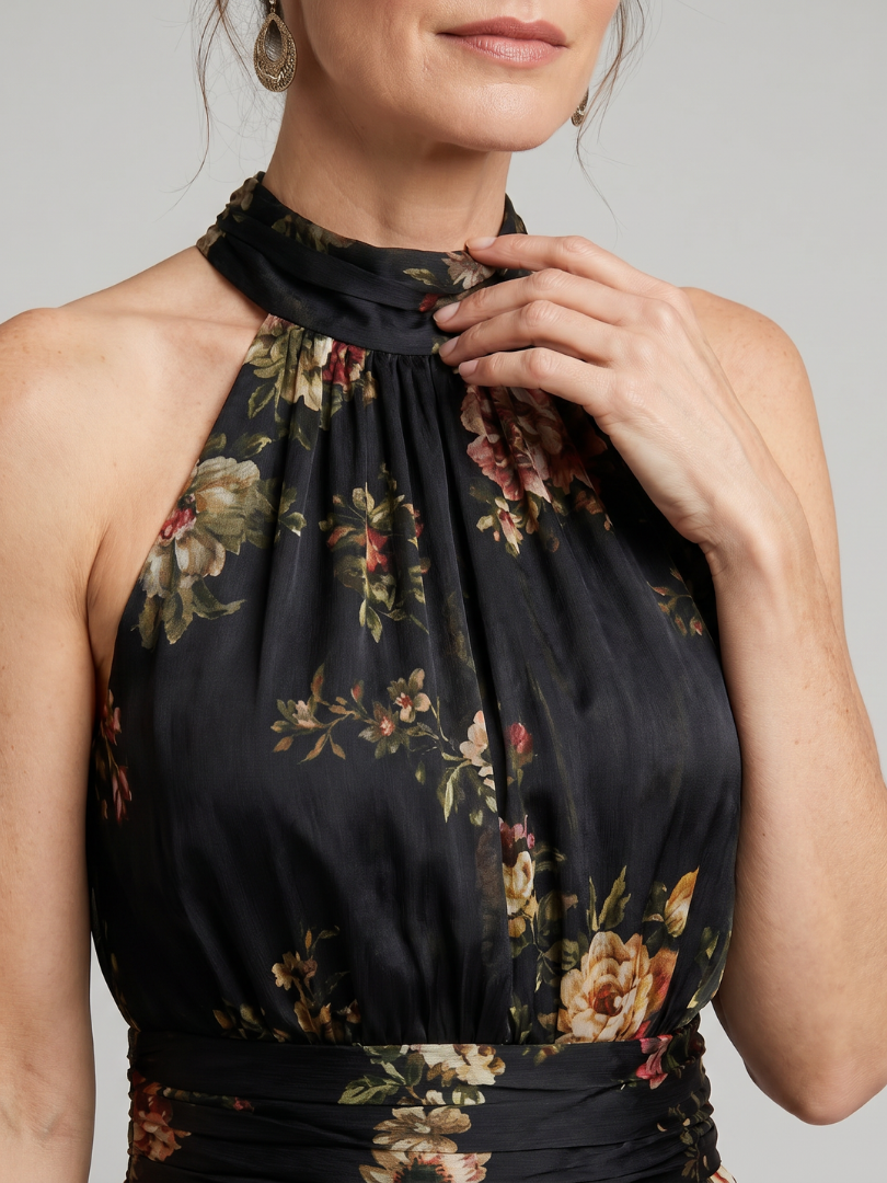 Penelope | Black Rose Print Maxi Dress