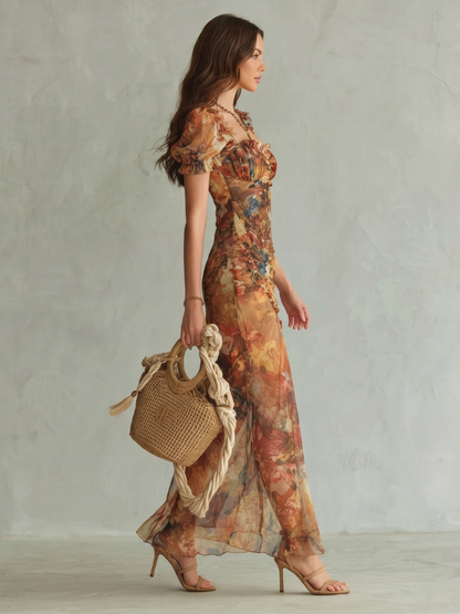 Arabella | Floral Print Midi Dress with Front Split