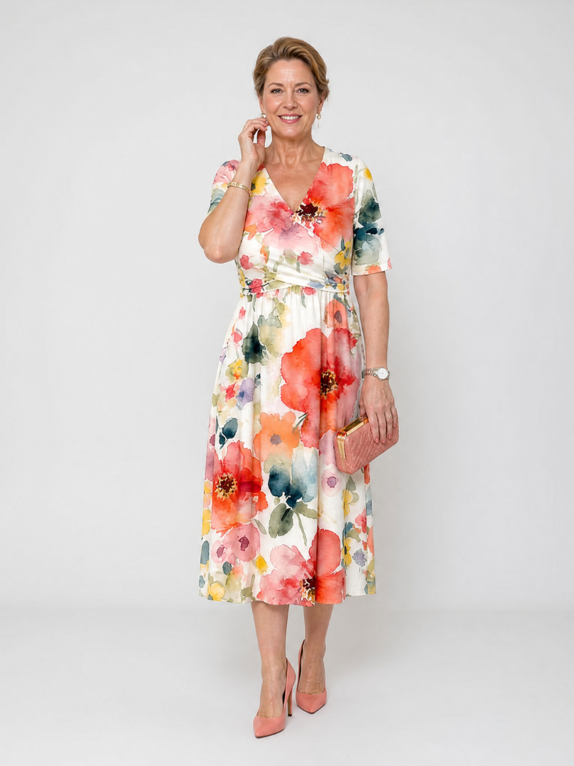 Sharon | Watercolour Floral Midi Dress