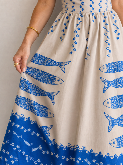 Laura | Fish & Floral Print Midi Dress