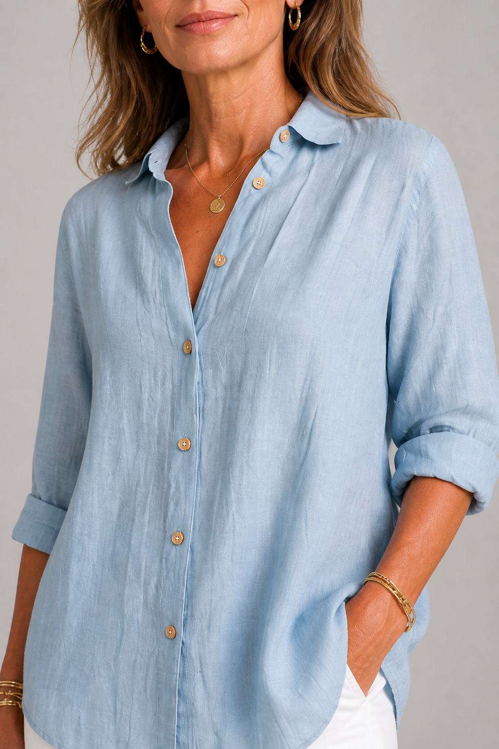 Heather | Light Blue Linen-Look Shirt