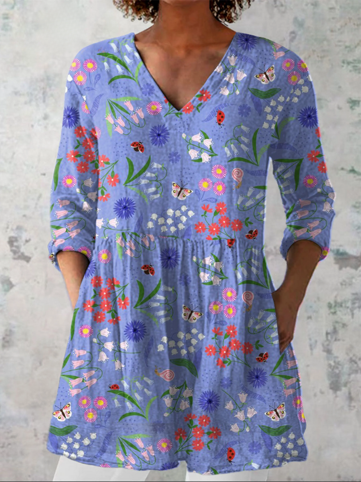 Anna | Lilac Meadow Print V-Neck Tunic Top