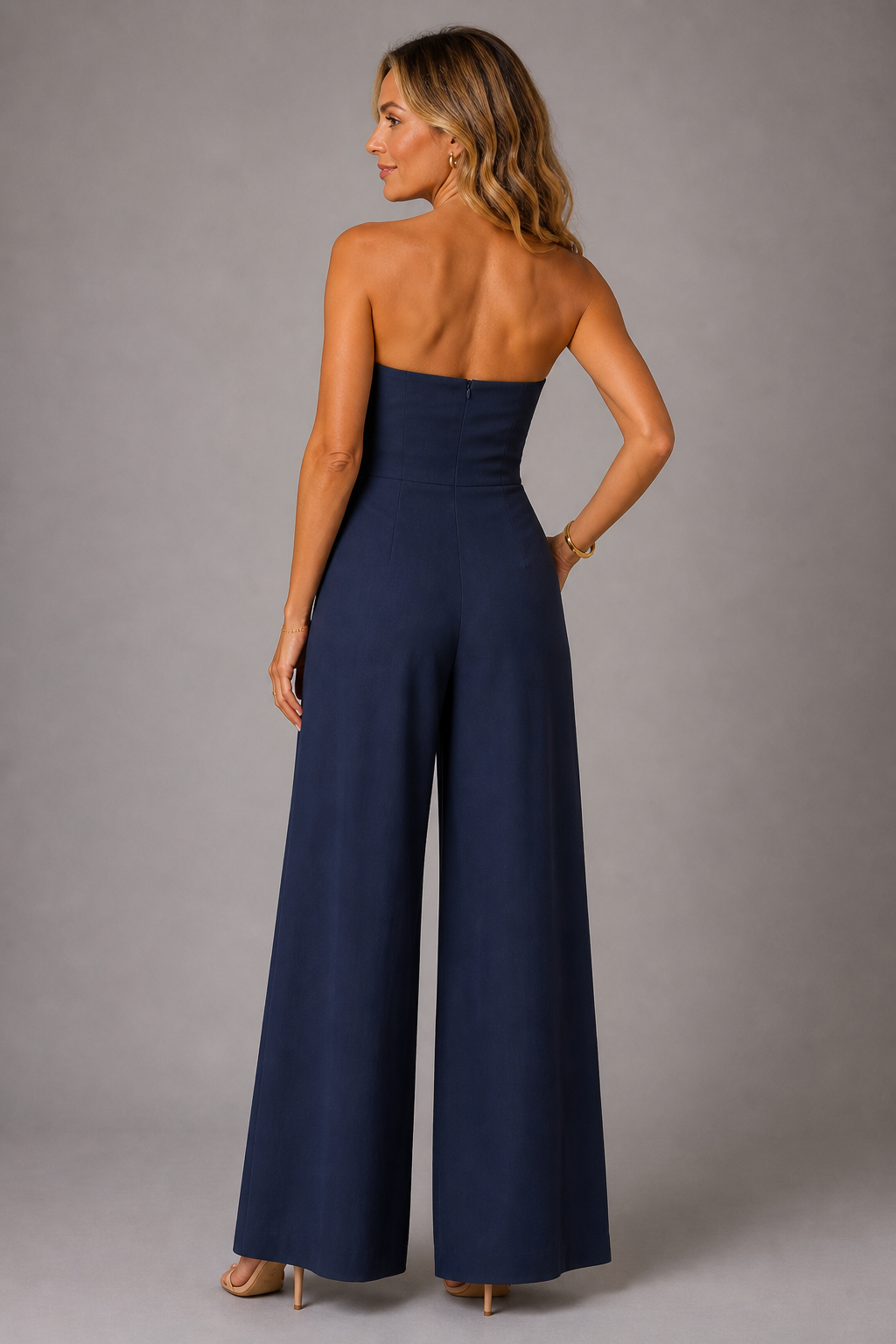 Monica | Navy Strapless Wide-Leg Jumpsuit
