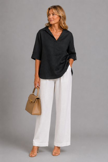 Maggie | Black Linen-Look Blouse