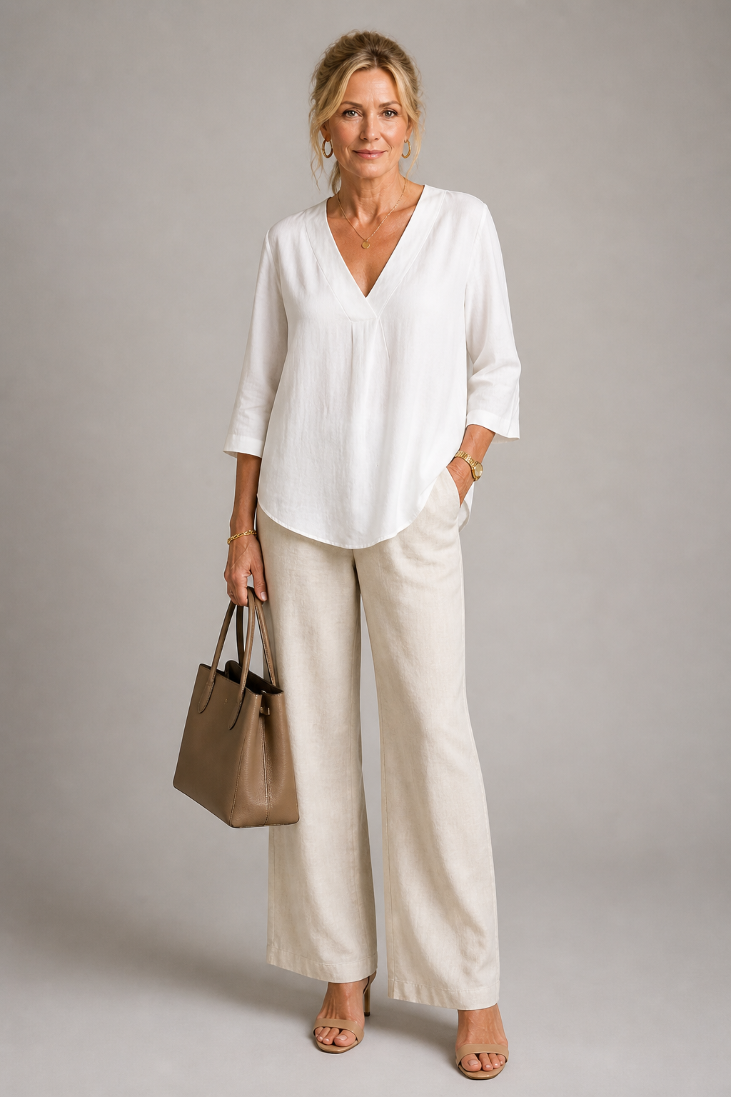 Freya | White Relaxed V-Neck Blouse