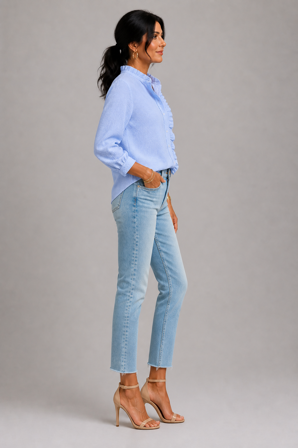 Ellen | Fine Stripe Ruffle Shirt