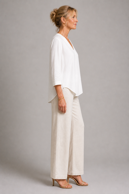 Freya | White Relaxed V-Neck Blouse