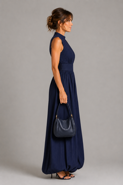 Iona | Navy High-Neck Wide-Leg Jumpsuit