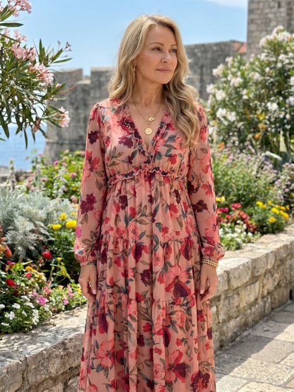 Dawn | Coral Floral Print Maxi Dress