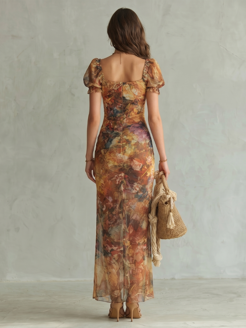 Arabella | Floral Print Midi Dress with Front Split