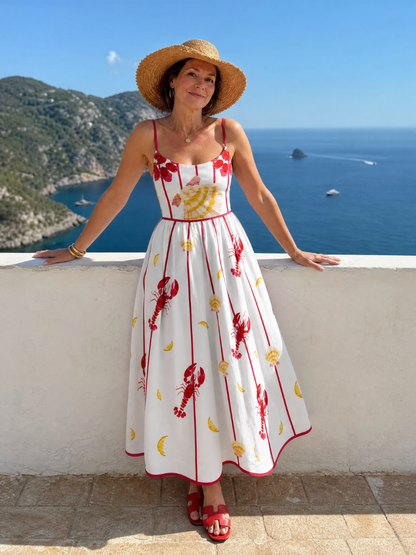 Karen | Lobster & Shell Print Midi Dress