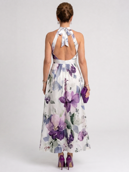 Karen | Violet Floral Print Midi Dress