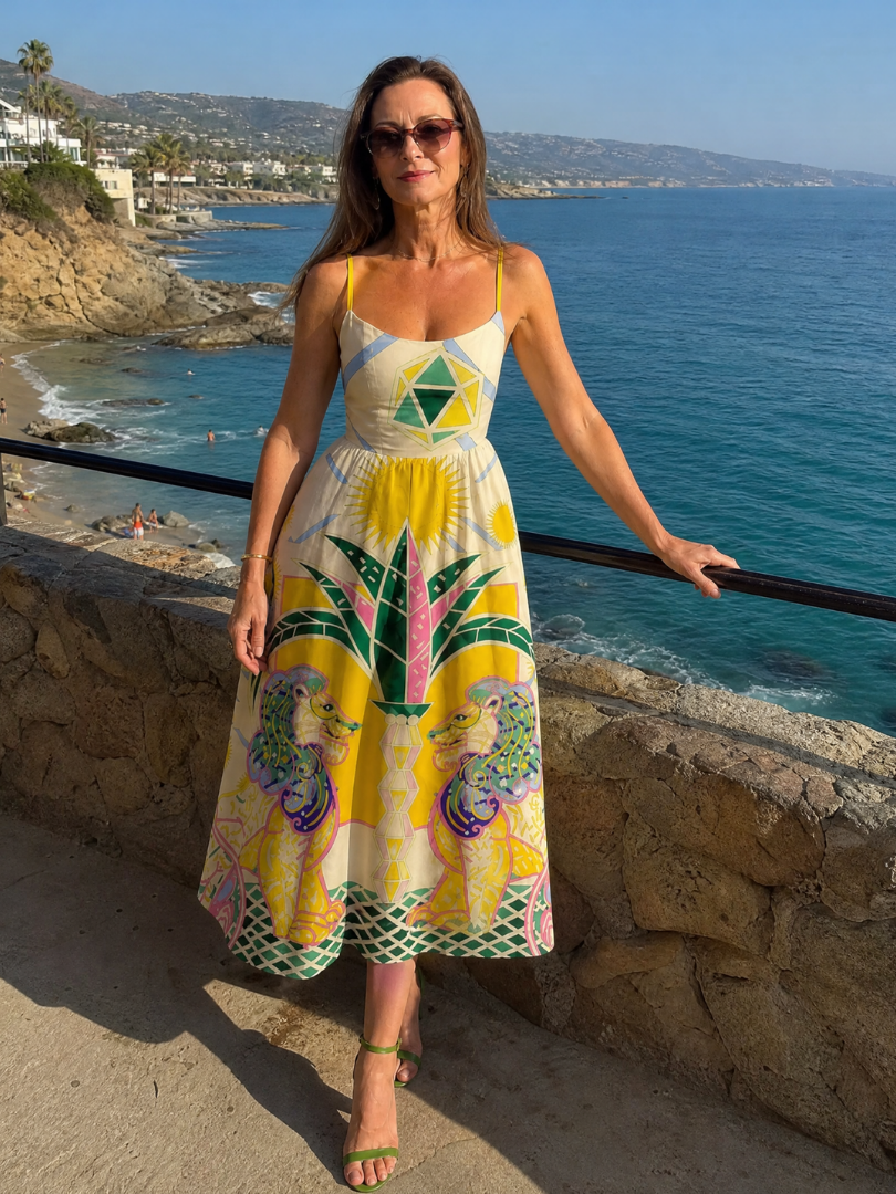 Petra | Geometric Lion Print Midi Dress