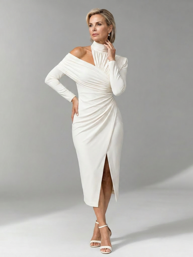Constance | Blue High-Neck Midi Dress
