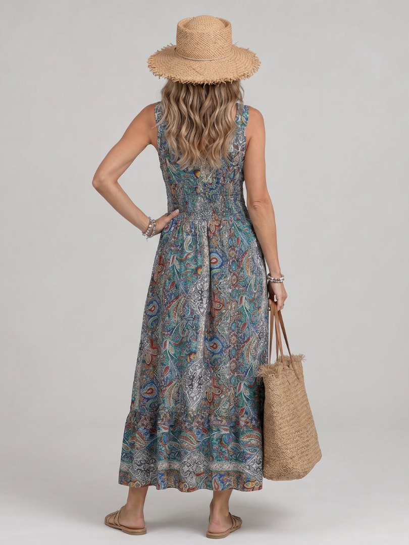 Marianne | Turquoise Paisley Print Maxi Dress