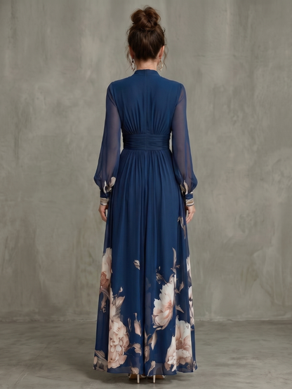 Emily | Navy Floral Hem Maxi Dress