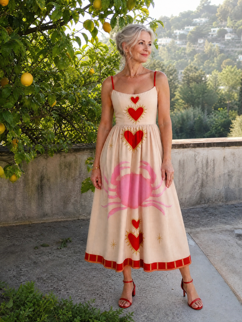 Iris | Heart Print Midi Dress