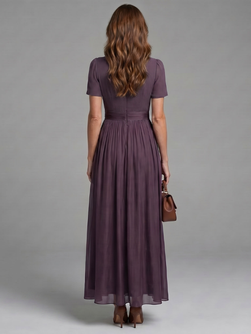 Barbara | Plum Puff-Sleeve Maxi Dress