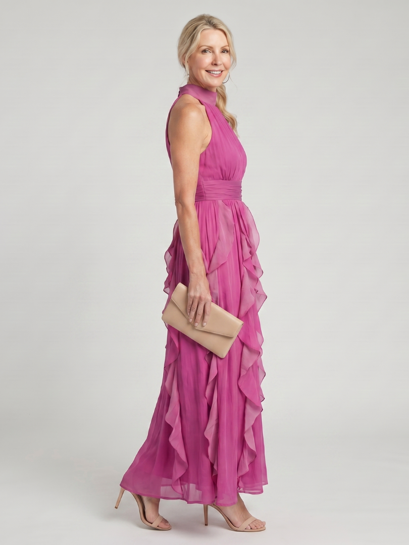 Sylvia | Magenta Ruffle Maxi Dress