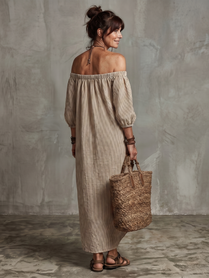 Olivia | Striped Off-the-Shoulder Maxi Dress
