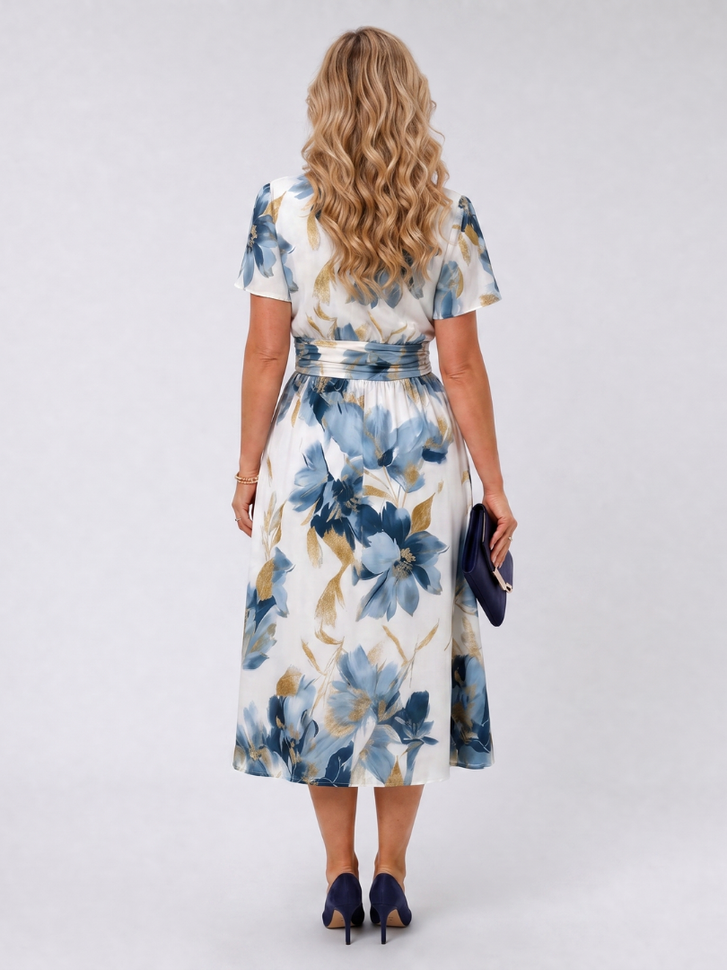 Melanie | Blue Floral Print Midi Dress