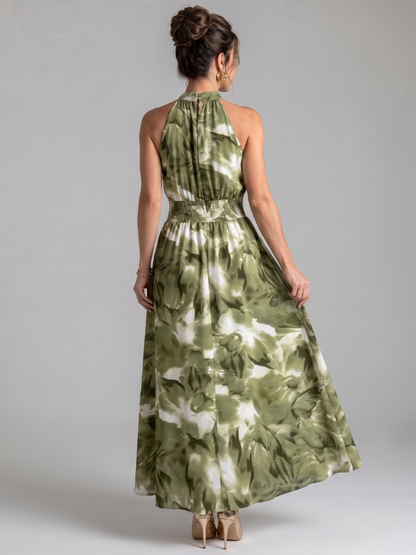 Carol | Olive Watercolour Print Midi Dress