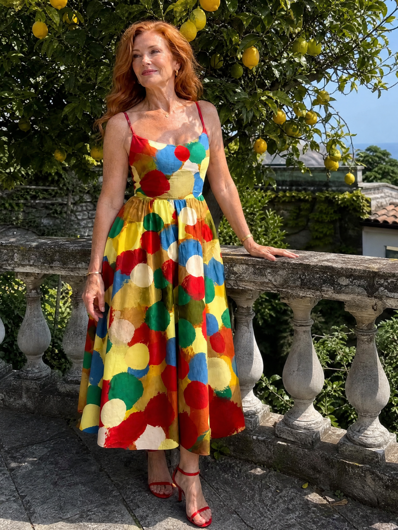 Maureen | Colourful Spot Print Midi Dress