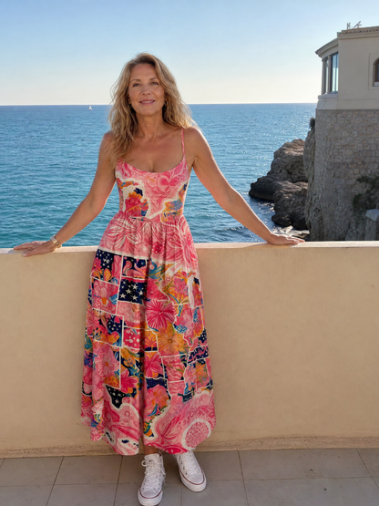 Renee | Pink Floral Patchwork Midi Dress