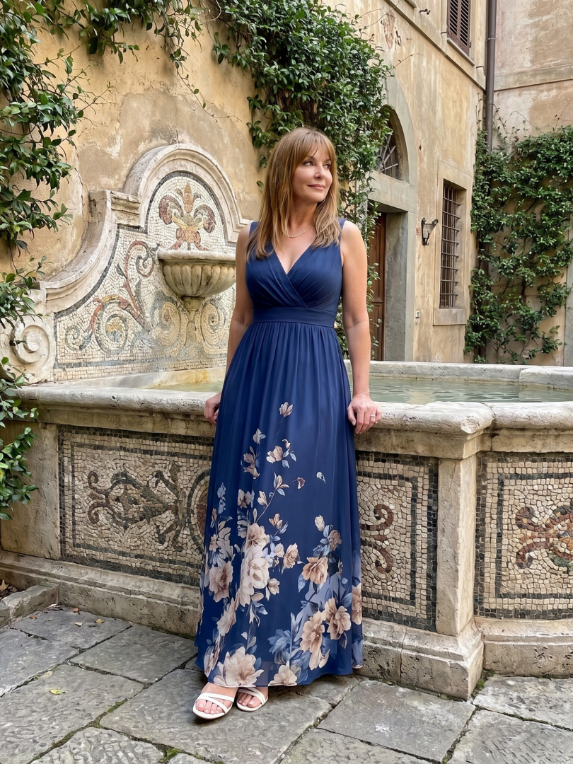 Hannah | Navy Floral Hem Maxi Dress
