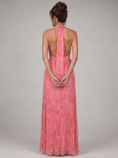 Celia | Coral Pleated Maxi Dress