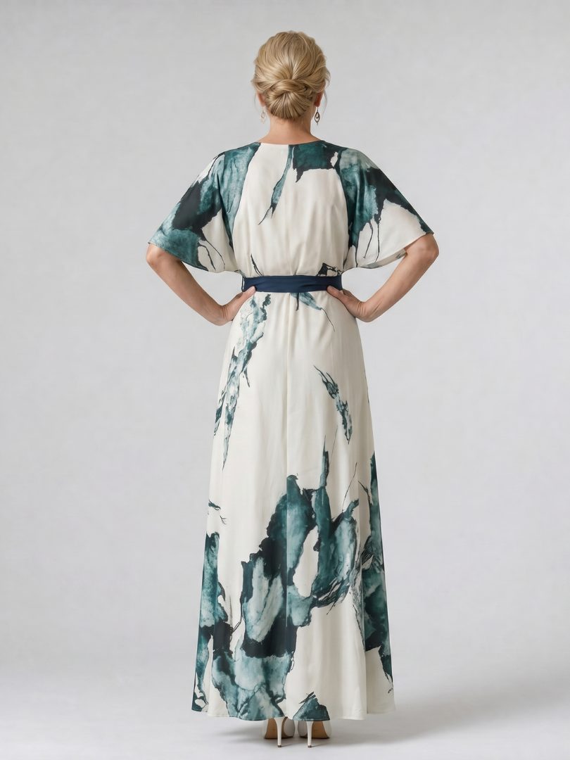 Gillian | Leaf Print Tie-Belt Maxi Dress