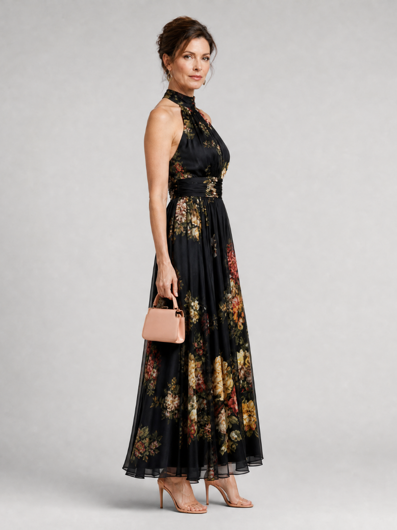 Penelope | Black Rose Print Maxi Dress