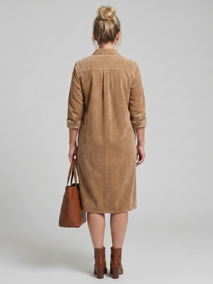 Judith | Camel Corduroy-Look Shirt Dress