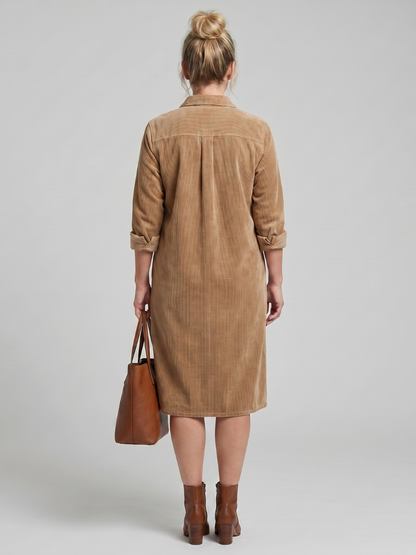 Judith | Camel Corduroy-Look Shirt Dress