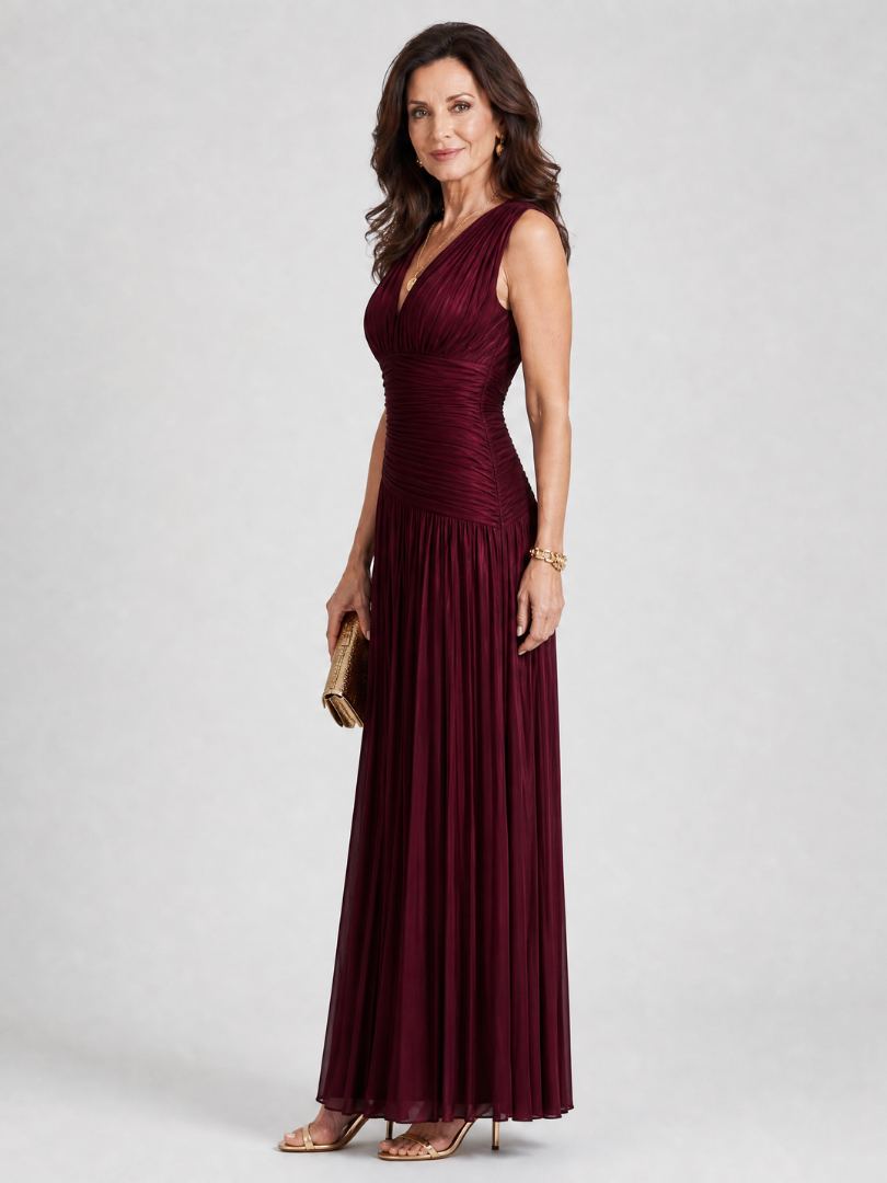 Bridget | Burgundy Pleated Maxi Dress