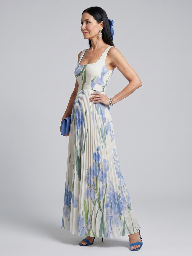 Cynthia | Iris Print Pleated Dress